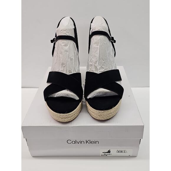 Calvin Klein Womens Elory Platform Wedge Heel Espadrille Sandal Black Sz 9.5M - Picture 2 of 10